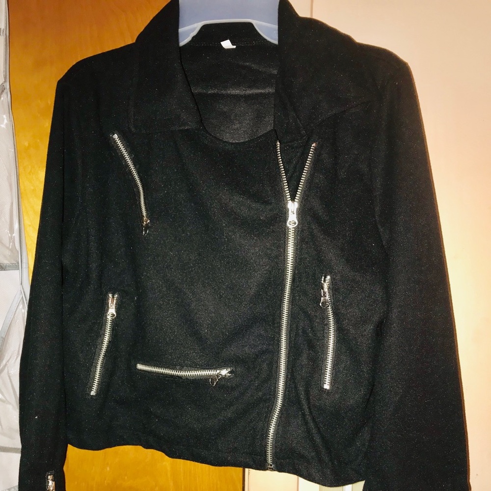 SUPER COOL Edgy Warm Black Bomber Moto Jacket - Picture 2 of 7